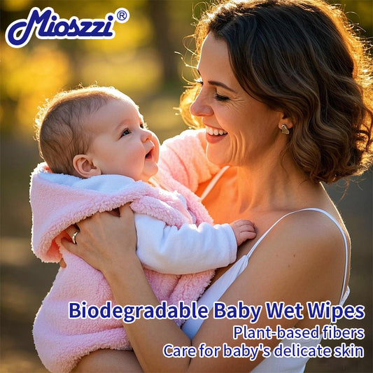 Mioszzi biodegradable baby wipes, with a weak acid formula, close to the natural pH value of baby's skin.