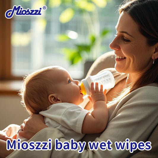 The flip-top packaging of Mioszzi baby wet wipes is uniquely designed