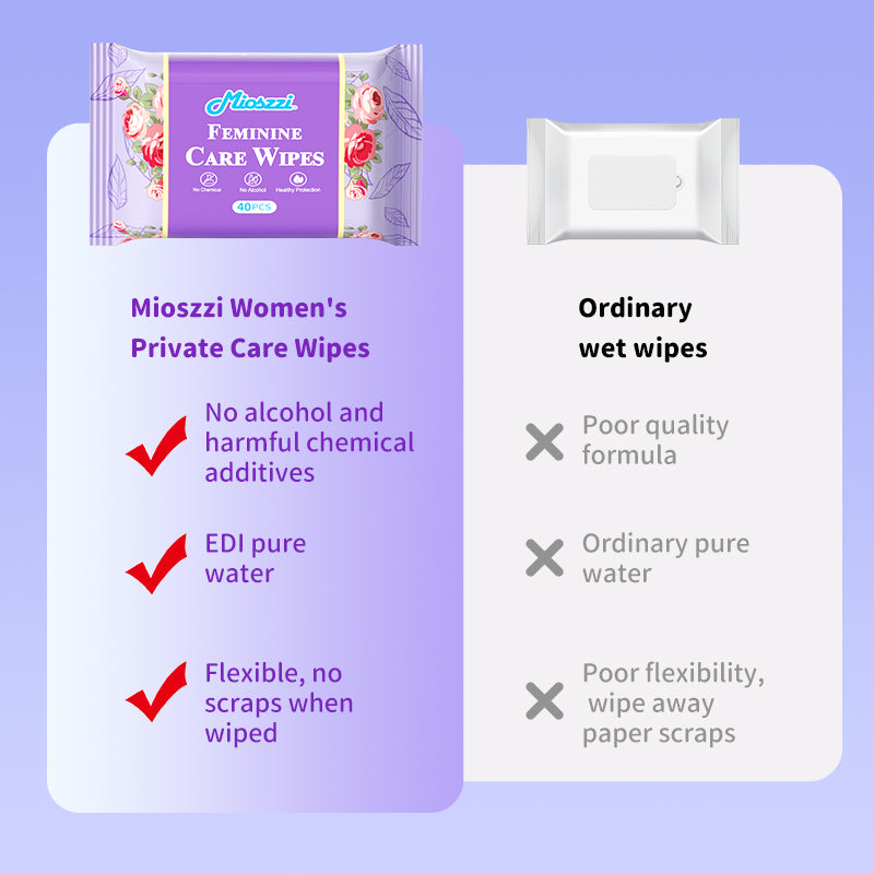 1. EDI-purified water is the main ingredient, soothing and moisturizing the skin.
2. Gentle and safe, does not contain preservatives and alcohol, and is friendly to sensitive skin.
3. Hypoallergenic formula, gentle and non-irritating.
4. Multi-purpose wipes, suitable for cleaning during menstruation and after long activities.
5. 40 pieces of small package design, convenient for travel.
