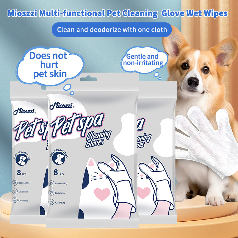 1. Infused with witch hazel extract and EDI pure water, effectively moisturize skin and hair while cleaning.
2. Pet-friendly wipes, no dyes, no bleach.
3. Safely remove sweat, body oil and dirt, while deodorizing the surface and fighting bacteria.
4. Cleans surface floating hair and oil, keep it itch-free.
5. Cleansing massage deodorant 3-in-1 pet mitt wipes.