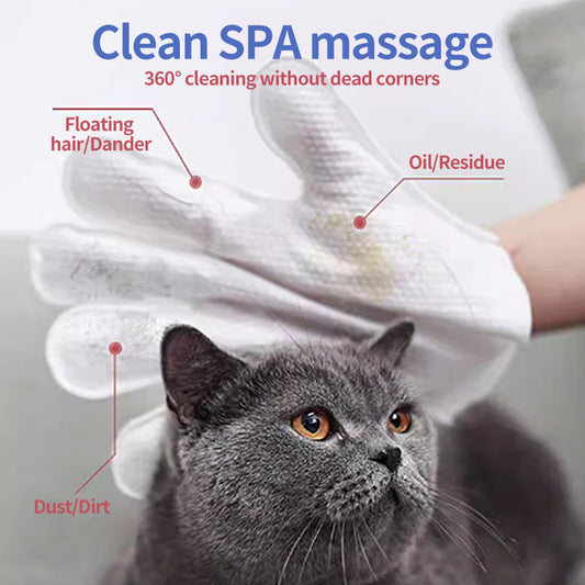 1. Infused with witch hazel extract and EDI pure water, effectively moisturize skin and hair while cleaning.
2. Pet-friendly wipes, no dyes, no bleach.
3. Safely remove sweat, body oil and dirt, while deodorizing the surface and fighting bacteria.
4. Cleans surface floating hair and oil, keep it itch-free.
5. Cleansing massage deodorant 3-in-1 pet mitt wipes.
