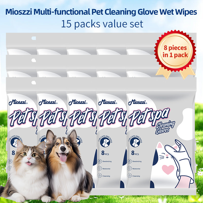 1. Infused with witch hazel extract and EDI pure water, effectively moisturize skin and hair while cleaning.
2. Pet-friendly wipes, no dyes, no bleach.
3. Safely remove sweat, body oil and dirt, while deodorizing the surface and fighting bacteria.
4. Cleans surface floating hair and oil, keep it itch-free.
5. Cleansing massage deodorant 3-in-1 pet mitt wipes.