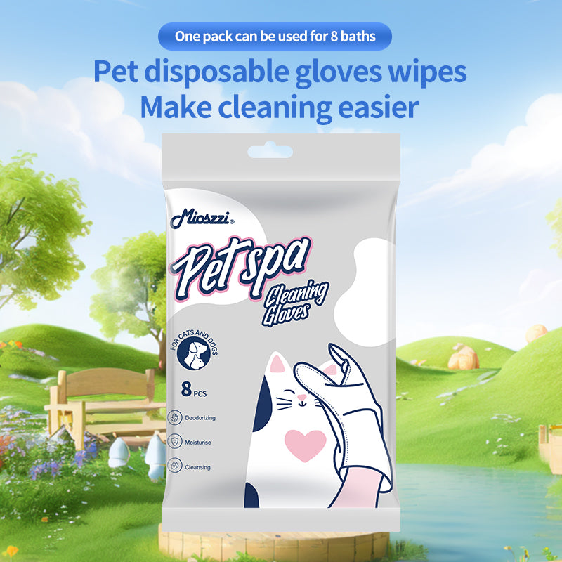 1. Infused with witch hazel extract and EDI pure water, effectively moisturize skin and hair while cleaning.
2. Pet-friendly wipes, no dyes, no bleach.
3. Safely remove sweat, body oil and dirt, while deodorizing the surface and fighting bacteria.
4. Cleans surface floating hair and oil, keep it itch-free.
5. Cleansing massage deodorant 3-in-1 pet mitt wipes.