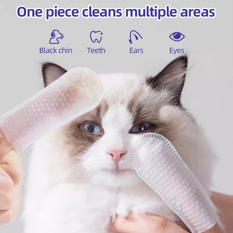 1、Pet universal type, suitable for cats, dogs, rabbits, hamsters and other pets.
2、Versatile, can be used to clean ears, teeth, around eyes and toes.
3、All natural ingredients, alcohol free ,gentle and non-irritating, protecting the health of pets.
4、Effectively removes ear wax and debris, soothes and deodorizes, and relieves ear itching and inflammation.
5、Finger-type wipes are more convenient to use and clean more carefully.