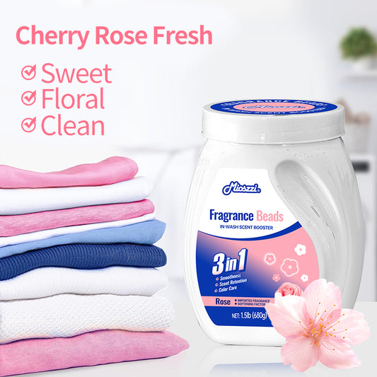 1、1.5 lb large barrel, suitable for home use, large quantity and affordable.
2、Smooth, fragrance retention and color protection three-in-one.
3、Effectively prevent clothes from clumping, remove static electricity, and help clothes restore their natural elasticity and soft skin-friendly feel.
4、Aromatic floral scent, cherry blossom and rose fragrance linger, making clothes fragrant and lasting.
5、Suitable for all washing machines and safe for all fabrics.