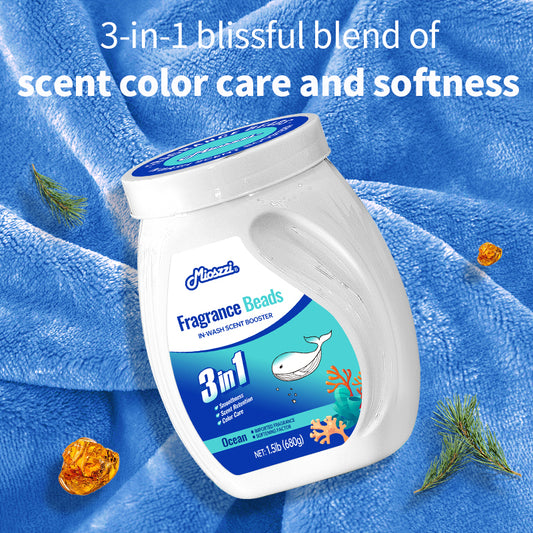 1、1.5lb large barrel, suitable for home use, large quantity and affordable.
2、Smooth, fragrance and color protection in one.
3、Effectively prevent clothes from clumping, remove static electricity, and help clothes restore their natural elasticity and skin-friendly softness.
4、The sea breeze fragrance created by the collision of cedar and amber keeps the clothes fragrant.
5、Suitable for all washing machines and safe for all fabrics.