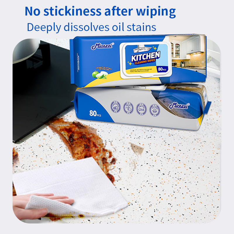 1. Contains highly effective degreasing essence ingredients, and the cleaning effect is far superior to ordinary rags.
2. Widely used in areas such as cookers, tableware, countertops, kitchen walls, range hoods, and sinks.
3. Deeply decomposes stubborn grease, keeping the clean surface as bright and clean as new.
4. Kitchen cleaning wipes are made of spunlace non-woven fabrics, which are thick, soft to the touch and durable.
5. All-purpose cleaning wipes, disposable and rinse-free