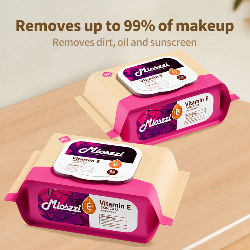 1. Makeup remover wipes with vitamin E to cleanse and moisturize skin.
2. Hypoallergenic formula without added fragrance and harsh chemicals.
3. Effectively removes dirt, oil, and makeup, leaving your face feeling fresh, moisturized, and clean.
4. Smooth texture of flat facial cleansing wipes with low friction to ensure no damage to the stratum corneum.
5. Best facial cleansing wipes for cleansing, moisturizing and soothing.