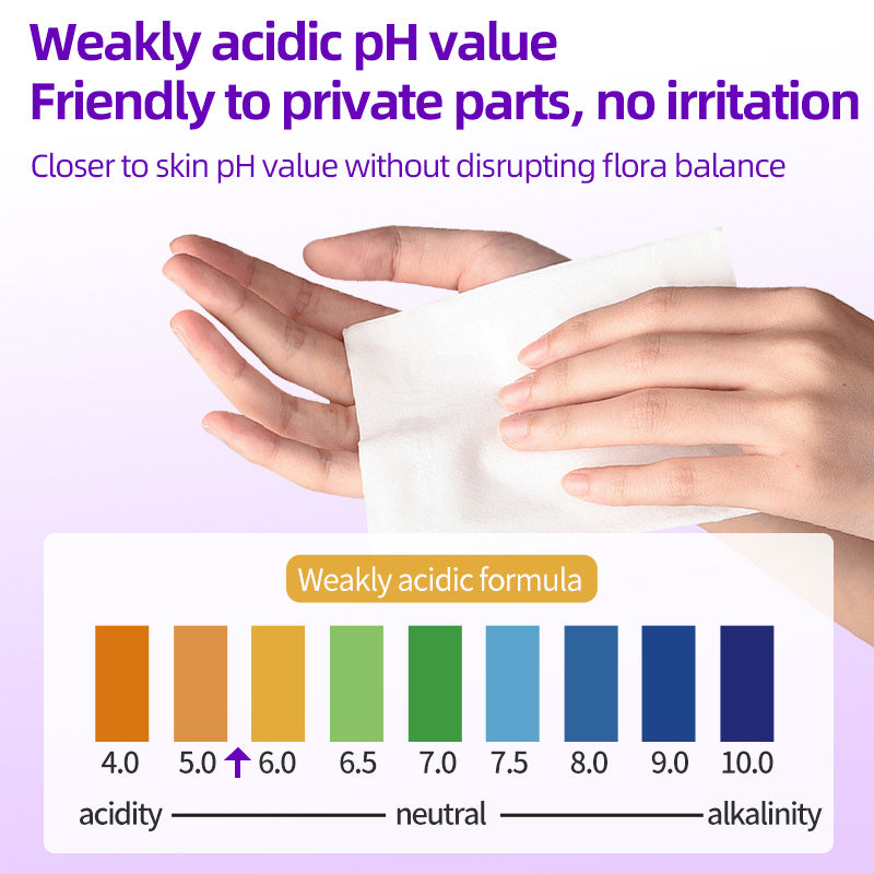 1. Mild and weakly acidic, does not destroy immune balance.
2. Gentle formula without chemical additives, fragrance-free and non-irritating.
3. Super soft non-woven fabric, edelweiss-like skin-friendly touch.
4. Multi-purpose, suitable for cleaning during menstruation and after intimacy.
5.Deodorant body wipes effectively eliminate dirt, grime and sweat.
6. It can be easily put into pockets or bags when you go out without taking up space.