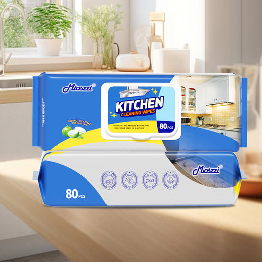 Mioszzi kitchen cleaning wet wipes with coconut oil, in the cleaning, environmental protection, and health advantages.