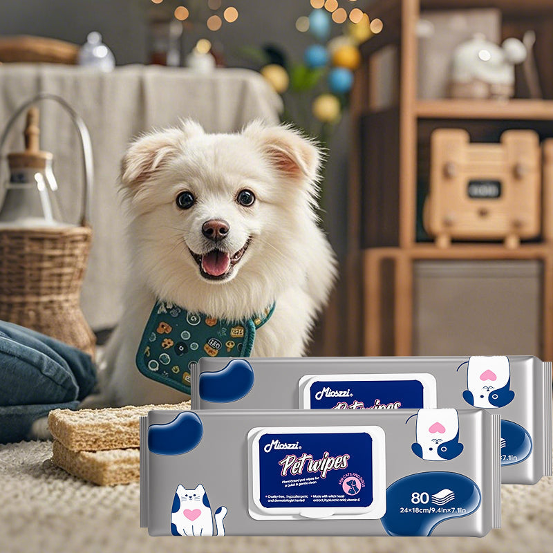 Mioszzi 80 Pet Wet&nbsp;Wipes are formulated with a mild formula that makes them a practical choice for pet-owning families. 