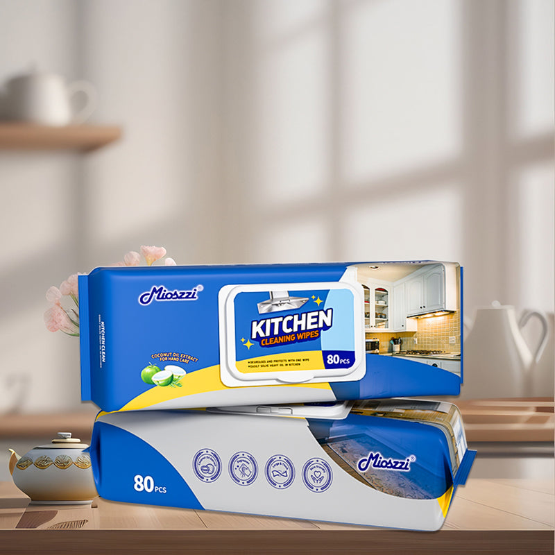Mioszzi kitchen cleaning wet wipes use enlarged and thickened pearl pattern non-woven fabrics to improve cleaning efficiency,
