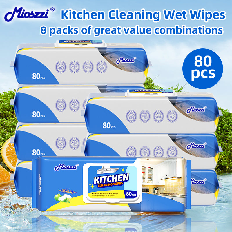 1、80 pieces of extra large flip caps pack, cheap and affordable.

2、Coconut oil extract for hand care.

3、Lemon scent, remove bacteria and odour.

4、Super -strong oil activity factor, which can replace oil pollution cleaners and rags.

5、Multi-purpose wet wipes, one piece solves the cleaning problems of stoves, tableware and cooker hoods.

6、Increase the thickened pearl pattern non -woven fabric more oil absorption.