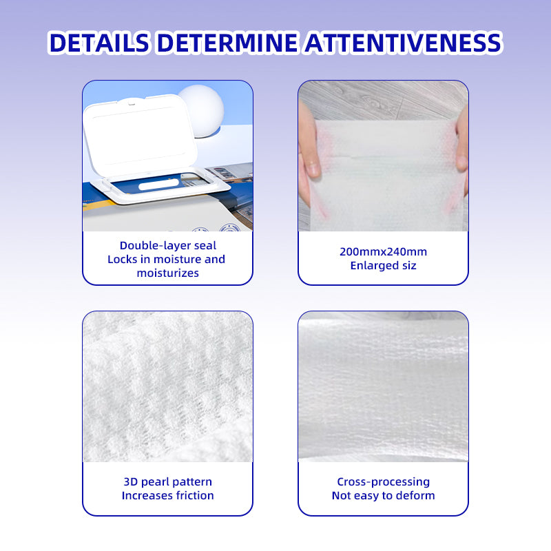 1、80 pieces of extra large flip caps pack, cheap and affordable.

2、Coconut oil extract for hand care.

3、Lemon scent, remove bacteria and odour.

4、Super -strong oil activity factor, which can replace oil pollution cleaners and rags.

5、Multi-purpose wet wipes, one piece solves the cleaning problems of stoves, tableware and cooker hoods.

6、Increase the thickened pearl pattern non -woven fabric more oil absorption.