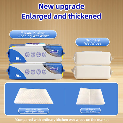 1、80 pieces of extra large flip caps pack, cheap and affordable.

2、Coconut oil extract for hand care.

3、Lemon scent, remove bacteria and odour.

4、Super -strong oil activity factor, which can replace oil pollution cleaners and rags.

5、Multi-purpose wet wipes, one piece solves the cleaning problems of stoves, tableware and cooker hoods.

6、Increase the thickened pearl pattern non -woven fabric more oil absorption.