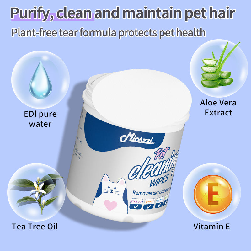 1. Natural and organic ingredients, vegan and cruelty-free.
2. Disc wipes can remove loose hairs and dirt and clean quickly.
3. Wipe away environmental allergens or irritants and do a good job of reducing dog dander.
4. Moisturizes dry skin without rinsing, making it easy to be hygienic.
5. Universal wipes for puppies and large dogs.