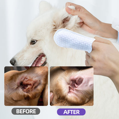1、Mioszzi ear finger wipes for dogs , cats and other small animals.

2、Gently remove ear wax, debris, sooths and deodorizes , relieve ear itching and inflammation.

3、Diversity of usage，can be used to clean ears, teeth and around eyes.

4、All natural ingredients, alcohol free ,gentle and non-irritating, protecting the health of pets.

5、Wider and larger finger sleeve, pearl pattern design, cleans more thoroughly.