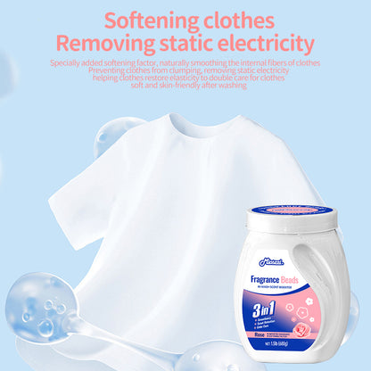 1、1.5 lb&nbsp;large barrel, suitable for home use, large quantity and affordable.

2、Smooth, fragrance retention and color protection three-in-one.

3、Effectively prevent clothes from clumping, remove static electricity, and help clothes restore their natural elasticity and soft skin-friendly feel.

4、Aromatic floral scent, cherry blossom and rose fragrance linger, making clothes fragrant and lasting.

5、Suitable for all washing machines and safe for all fabrics.