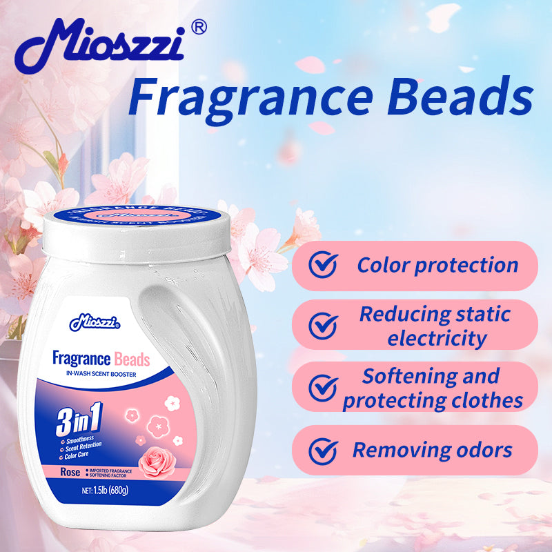 1. Smooth, fragrance and color protection three-in-one.

2. Deodorant beads for clothes can effectively remove sweat stains that are difficult to remove.

3.Fragrant floral fragrance, cherry blossom and rose fragrance linger, makes clothes Long-lasting fragrance.

4. The microcapsule technology of colloid particles can keep the fragrance of clothes for a long time.

5. Effectively prevent clothes from agglomerating and remove static electricity.