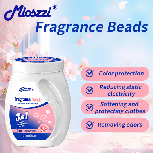 1. Smooth, fragrance and color protection three-in-one.

2. Deodorant beads for clothes can effectively remove sweat stains that are difficult to remove.

3.Fragrant floral fragrance, cherry blossom and rose fragrance linger, makes clothes Long-lasting fragrance.

4. The microcapsule technology of colloid particles can keep the fragrance of clothes for a long time.

5. Effectively prevent clothes from agglomerating and remove static electricity.