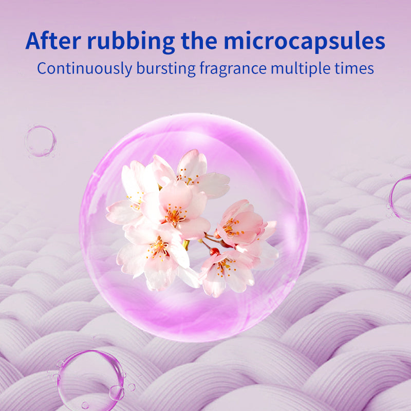 1. Smooth, fragrance and color protection three-in-one.

2. Deodorant beads for clothes can effectively remove sweat stains that are difficult to remove.

3.Fragrant floral fragrance, cherry blossom and rose fragrance linger, makes clothes Long-lasting fragrance.

4. The microcapsule technology of colloid particles can keep the fragrance of clothes for a long time.

5. Effectively prevent clothes from agglomerating and remove static electricity.