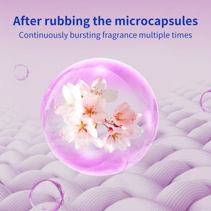 1. Smooth, fragrance and color protection three-in-one.

2. Deodorant beads for clothes can effectively remove sweat stains that are difficult to remove.

3.Fragrant floral fragrance, cherry blossom and rose fragrance linger, makes clothes Long-lasting fragrance.

4. The microcapsule technology of colloid particles can keep the fragrance of clothes for a long time.

5. Effectively prevent clothes from agglomerating and remove static electricity.