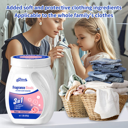 1. Smooth, fragrance and color protection three-in-one.

2. Deodorant beads for clothes can effectively remove sweat stains that are difficult to remove.

3.Fragrant floral fragrance, cherry blossom and rose fragrance linger, makes clothes Long-lasting fragrance.

4. The microcapsule technology of colloid particles can keep the fragrance of clothes for a long time.

5. Effectively prevent clothes from agglomerating and remove static electricity.