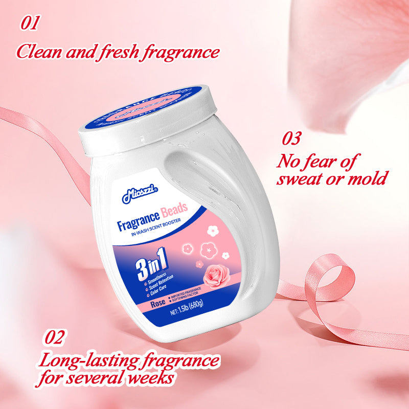1. Laundry fragrance beads use deodorization technology to effectively decompose odor molecules.

2. Microcapsule blasting technology allows clothes to retain fragrance for a long time.

3. Clothing deodorizing beads can effectively remove sweat stains and body odor that are difficult to remove.

4. Effectively soften fabrics, prevent static electricity, and prevent clothing from clumping.

5. Super value combination pack, suitable for home use, safe and easy-to-melt formula.
