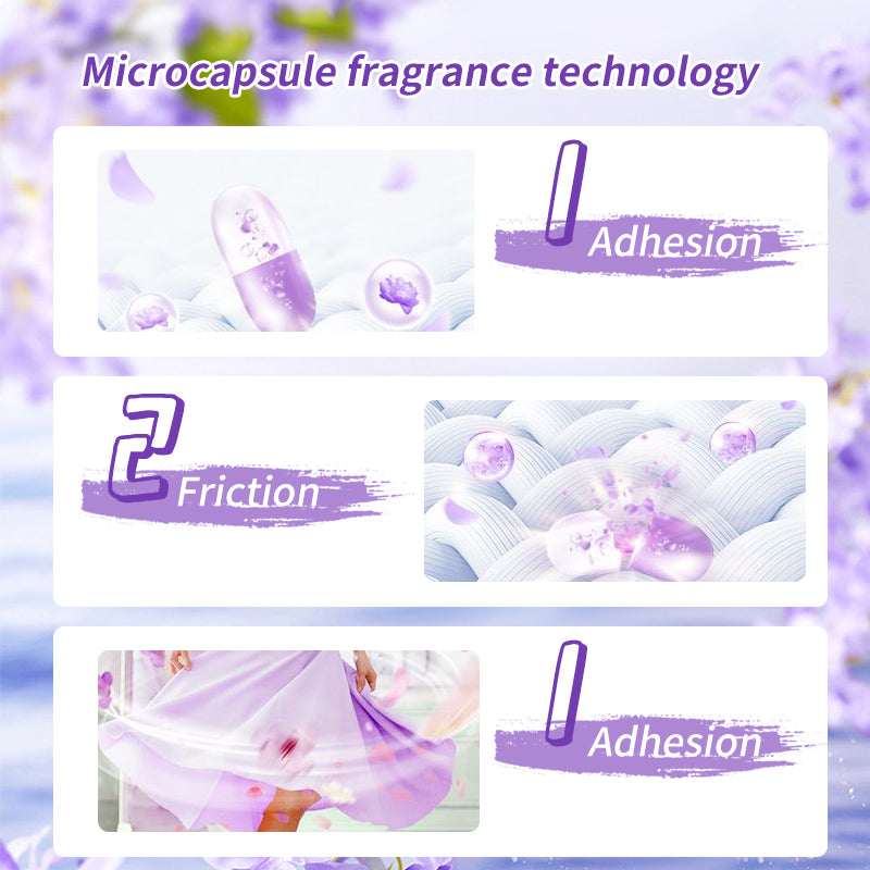 1. Smooth, fragrance and color protection three-in-one.

2. Deodorant beads for clothes can effectively remove sweat stains that are difficult to remove.

3.The fragrance of lavender and violet, makes clothes Long-lasting fragrance.

4. The microcapsule technology of colloid particles can keep the fragrance of clothes for a long time.

5. Effectively prevent clothes from agglomerating and remove static electricity.