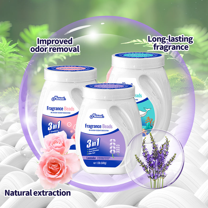 1. Smooth, fragrant, and color protection in one.

2. Clothing deodorizing beads can effectively remove sweat stains that are difficult to remove.

3. Three scents of ocean, lavender and cherry blossom to create natural body fragrance.

4. Colloidal particle microcapsule technology can keep the fragrance of clothes for a long time.

5. Effectively prevent clothing from caking and remove static electricity.