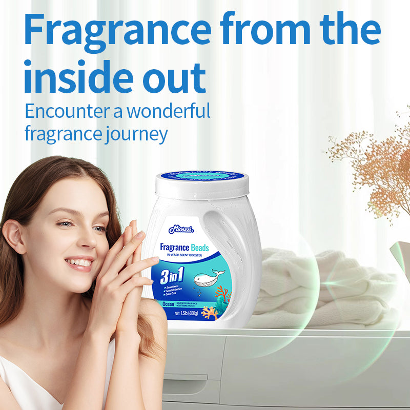 1、1.5lb large barrel, suitable for home use, large quantity and affordable.

2、Smooth, fragrance and color protection in one.

3、Effectively prevent clothes from clumping, remove static electricity, and help clothes restore their natural elasticity and skin-friendly softness.

4、The sea breeze fragrance created by the collision of cedar and amber keeps the clothes fragrant.

5、Suitable for all washing machines and safe for all fabrics.