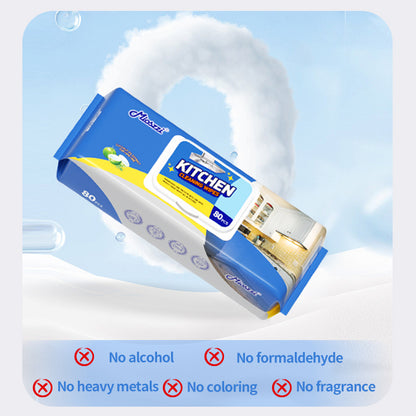 1. Contains highly effective degreasing essence ingredients, and the cleaning effect is far superior to ordinary rags.

2. Widely used in areas such as cookers, tableware, countertops, kitchen walls, range hoods, and sinks.

3. Deeply decomposes stubborn grease, keeping the clean surface as bright and clean as new.

4. Kitchen cleaning wipes are made of spunlace non-woven fabrics, which are thick, soft to the touch and durable.

5. All-purpose cleaning wipes, disposable and rinse-free