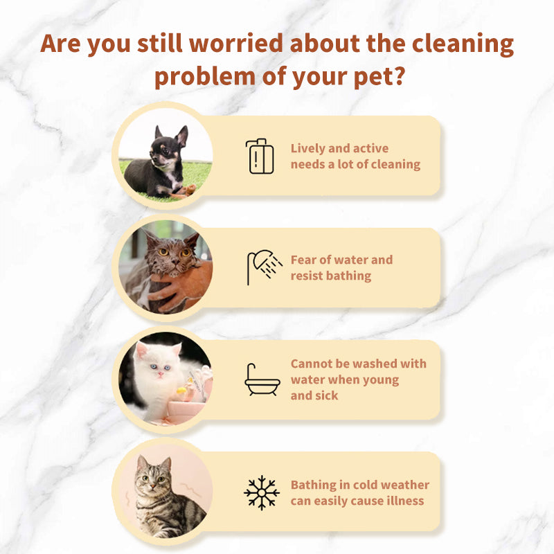 1. General purpose wipes that can be used to clean skin and hair.

2. Pure water wipes, gentle formula, hypoallergenic, safe for sensitive skin.

3. Antibacterial deodorizing wipes, effectively reduce dog dander, remove dirt and bacteria.

4. Bag-packed glove wipes, highly hydrophilic and not easy to leak, keep pets fresh during travel.

5. Widened and enlarged glove wipes, more convenient to clean the whole body of the pet.