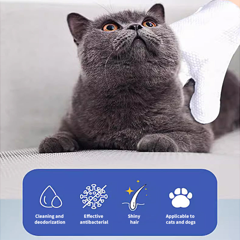 1. General purpose wipes that can be used to clean skin and hair.

2. Pure water wipes, gentle formula, hypoallergenic, safe for sensitive skin.

3. Antibacterial deodorizing wipes, effectively reduce dog dander, remove dirt and bacteria.

4. Bag-packed glove wipes, highly hydrophilic and not easy to leak, keep pets fresh during travel.

5. Widened and enlarged glove wipes, more convenient to clean the whole body of the pet.