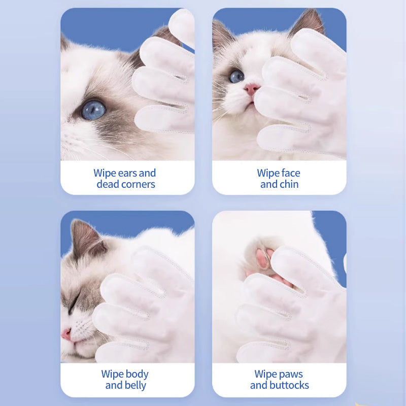 1. General purpose wipes that can be used to clean skin and hair.

2. Pure water wipes, gentle formula, hypoallergenic, safe for sensitive skin.

3. Antibacterial deodorizing wipes, effectively reduce dog dander, remove dirt and bacteria.

4. Bag-packed glove wipes, highly hydrophilic and not easy to leak, keep pets fresh during travel.

5. Widened and enlarged glove wipes, more convenient to clean the whole body of the pet.