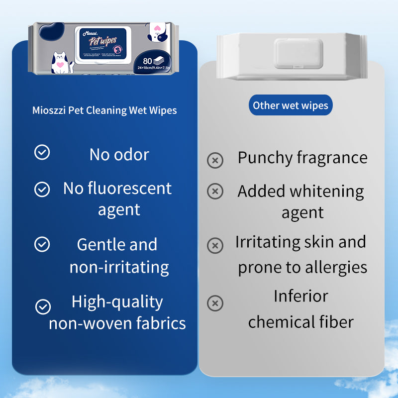 1. Universal wipes that can be used to clean pet skin and hair.
2. EDI Pure Water Wipes, mild formula, hypoallergenic, safe for sensitive skin.
3. Antibacterial and deodorant wipes to effectively reduce dog dander and remove dirt and bacteria.
4. Double-sealed wipes are not easy to leak, so that pets can stay fresh and comfortable during travel.
5. Enlarged and thickened pearl wipes cover a large area and are more convenient to clean.
