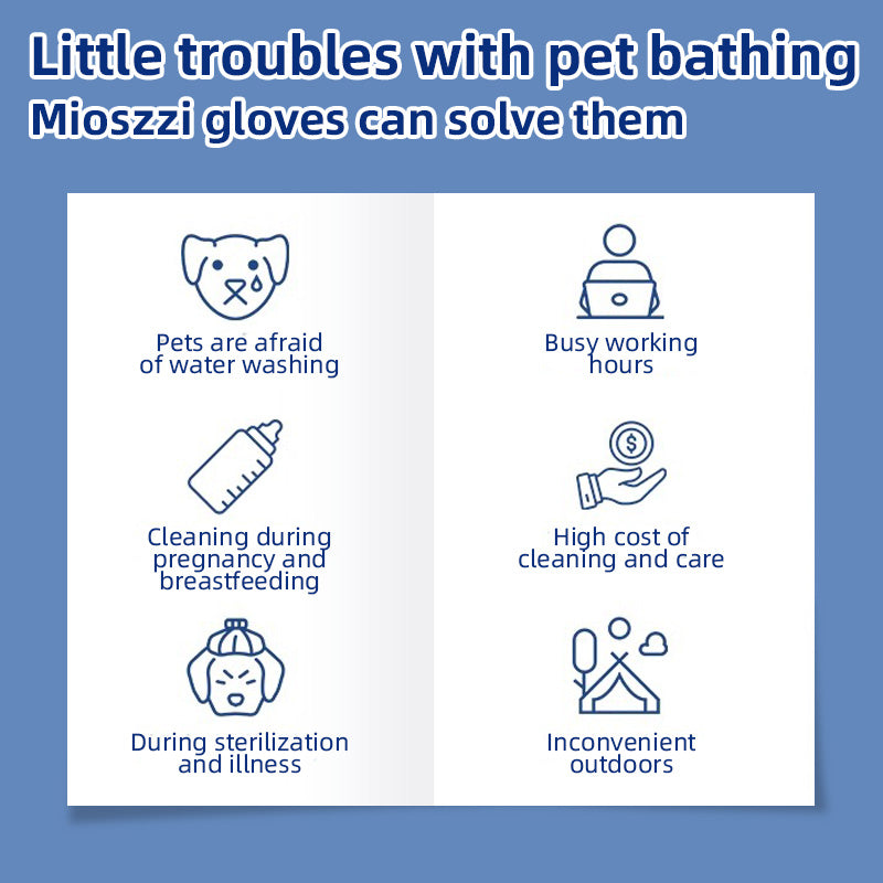 1. Water-based wipes, super absorbent, moisturizing pet skin.

2. Plant-based non-woven fabric, extra thick and soft, tear-resistant.

3. Deodorizing wipes, effectively remove unpleasant odors.

4. Hypoallergenic formula, safe for cats and dogs.

5. Clean dirt from paws and skin, grooming cleaning mitt wipes.