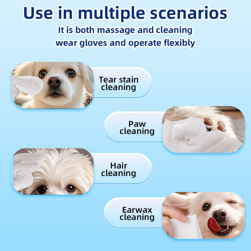 1. Water-based wipes, super absorbent, moisturizing pet skin.

2. Plant-based non-woven fabric, extra thick and soft, tear-resistant.

3. Deodorizing wipes, effectively remove unpleasant odors.

4. Hypoallergenic formula, safe for cats and dogs.

5. Clean dirt from paws and skin, grooming cleaning mitt wipes.