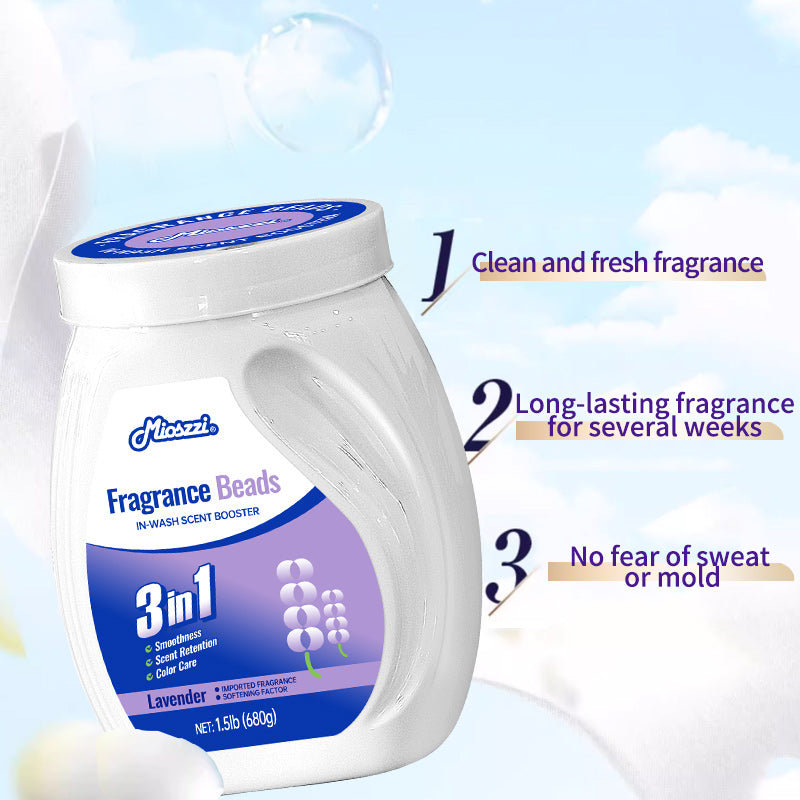 1. Laundry fragrance beads use deodorizing technology to effectively decompose odor molecules.

2. Microcapsule sandblasting technology allows clothes to retain fragrance for a long time.

3. Clothing deodorizing beads can effectively remove sweat stains that are difficult to remove.

4. Effectively soften fabrics, prevent static electricity, and prevent clothes from clumping.

5. Super value combination pack, suitable for home use, safe and easy-to-melt formula.