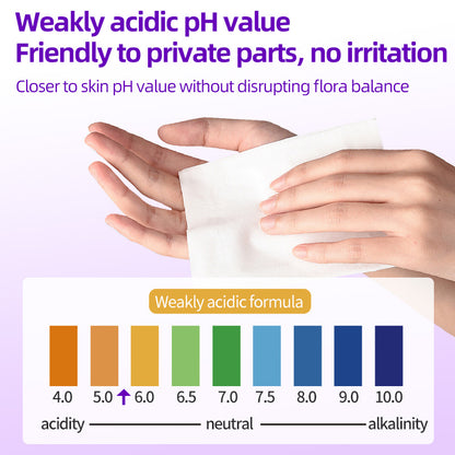 1. Mild and weakly acidic, does not destroy immune balance.

2. Gentle formula without chemical additives, fragrance-free and non-irritating.

3. Super soft non-woven fabric, edelweiss-like skin-friendly touch.

4. Multi-purpose, suitable for cleaning during menstruation and after intimacy.

5.Deodorant body wipes effectively eliminate dirt, grime and sweat.

6. It can be easily put into pockets or bags when you go out without taking up space.