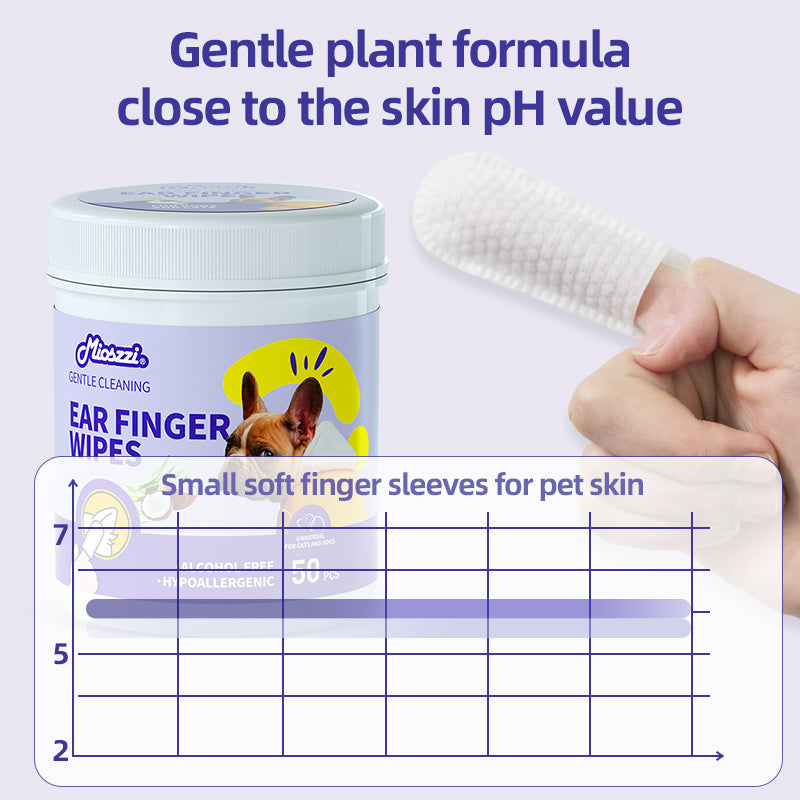 1、Finger-type wipes are more convenient to use and clean more carefully.

2、Gently remove ear wax, debris, sooths and deodorizes, relieve ear itching and inflammation.

3、Multi-purpose wipes, suitable for cleaning multiple parts of pets.

4、Exclusive formula technology, natural ingredients such as fermented coconut oil and tea tree oil are added to ensure a soothing and non-irritating experience.

5、Pet universal type, suitable for cats, dogs, rabbits, hamsters and other pets.