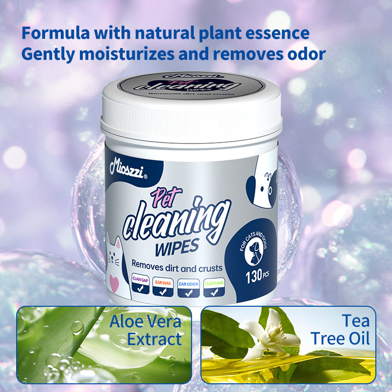 1. Safe and gentle formula: no alcohol added, specially designed for pets, safer to use.

2. Tea tree oil nourishment: contains natural tea tree oil essence, deeply nourishes hair, smoothes frizz and glows.

3. Powerful cleaning and anti-itching: effectively removes dirt and grease, while relieving pet skin itching.

4. Multi-functional cleaning wet wipes: disc shape design, flexible cleaning of pet buttocks, eyes and other sensitive areas.

5. Sealed barrel design: leak-proof barrel, wet wipes long-lasting