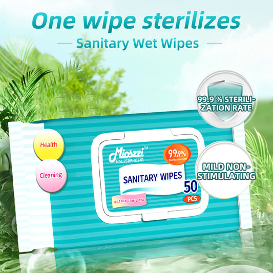 1、The large package of 50 wipes per pack is numerous and affordable.

2、Verified by the Professional Lab Kill 99.9% E. coli and staphylococcus aureus, mild non-stimulating.

3、Mioszzi Sanitary wipes can remove mess, reduce odor and protect hands.

4、Multi-scenario&nbsp;application&nbsp;in daily life, clean electronics, hand hygiene and clean the furniture.

5、No bleach, disinfect and deodorize with Sanitary Wipes for a bleach free cleaning alternative.
