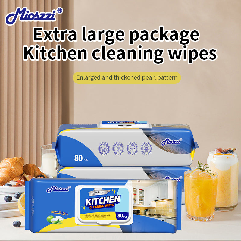 1. Super strong degreasing active factor, better than traditional rags and degreasers.

2. Multi-purpose wipes, wipe away oil, dirt and sticky fingerprints.

3. Kitchen cleaning wipes without bleach, more skin-friendly.

4. Disposable wipes, no need to worry about breeding bacteria.

5. Half-arm-length super large packaging, large quantity and affordable.