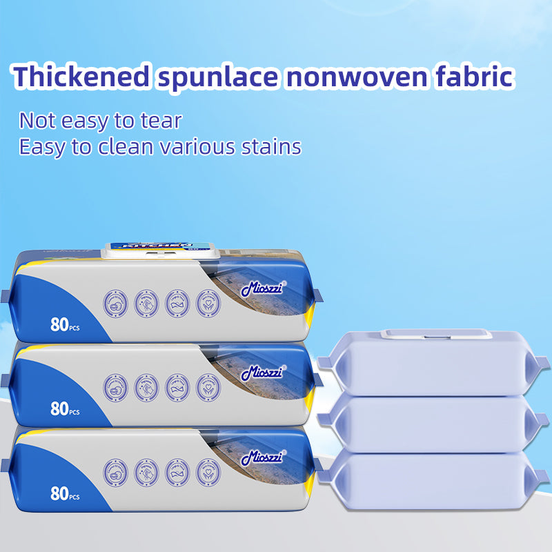 1. Super strong degreasing active factor, better than traditional rags and degreasers.

2. Multi-purpose wipes, wipe away oil, dirt and sticky fingerprints.

3. Kitchen cleaning wipes without bleach, more skin-friendly.

4. Disposable wipes, no need to worry about breeding bacteria.

5. Half-arm-length super large packaging, large quantity and affordable.